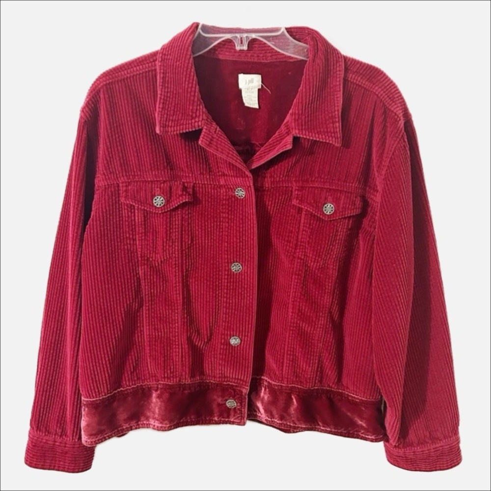 J. Jill Wide Wale Corduroy Velvet Trimmed Jacket Button Front Pointed Collar